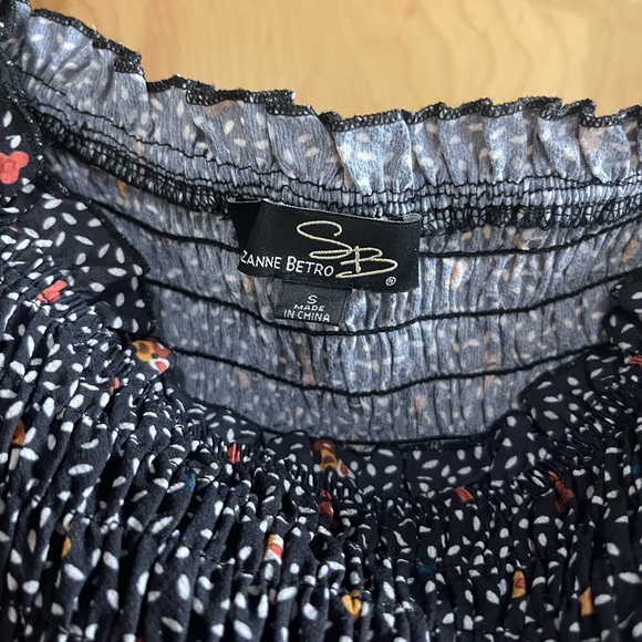 Suzanne Betro Navy Floral Smock-bodice midi dress. Size small. - Picture 2 of 5